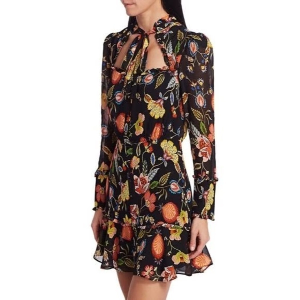 Alexis Floral Morgana Tie Neck Mini Dress Size XS